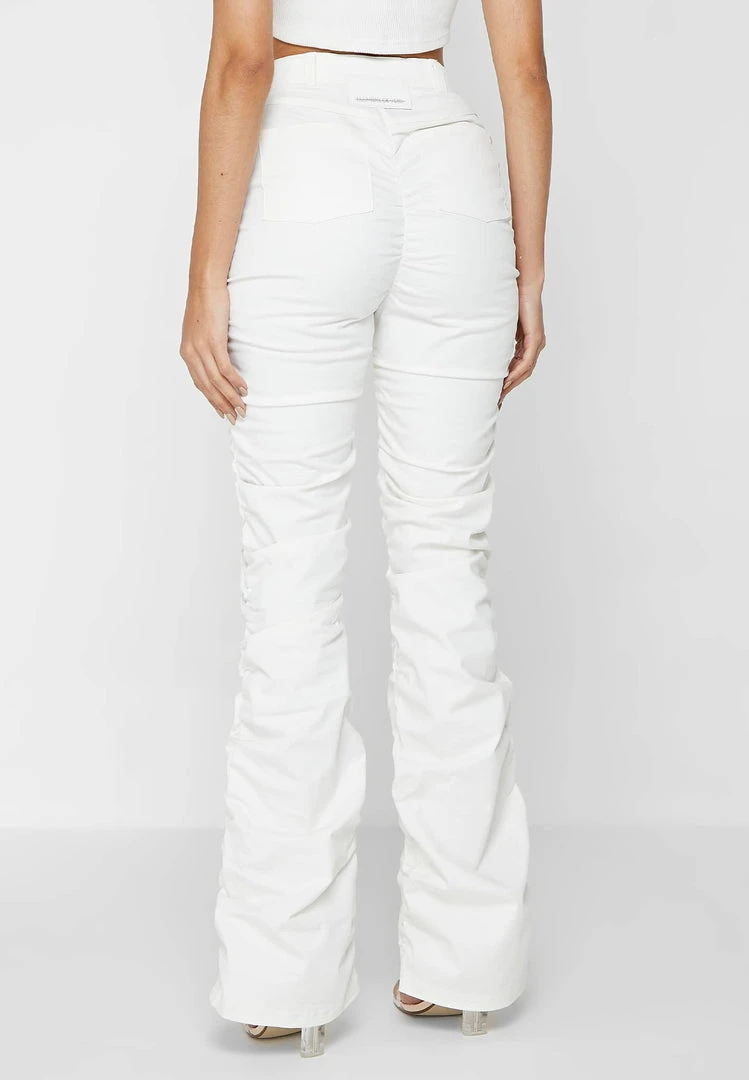 Woman Trousers Ruched Trousers With Knee Patch - White