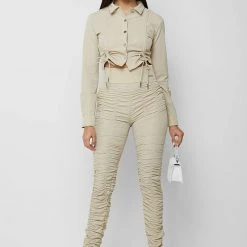 Woman Shirts Ruched Detail Shirt - Beige