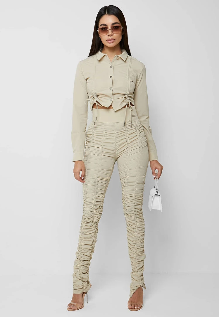 Woman Shirts Ruched Detail Shirt - Beige