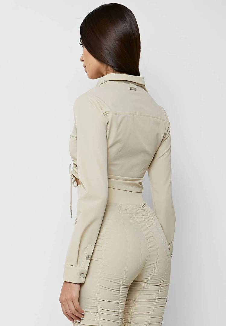 Woman Shirts Ruched Detail Shirt - Beige