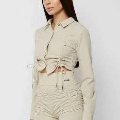 Woman Shirts Ruched Detail Shirt - Beige