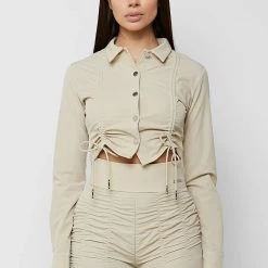 Woman Shirts Ruched Detail Shirt - Beige