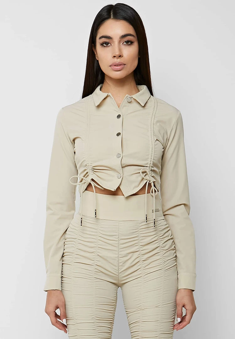 Woman Shirts Ruched Detail Shirt - Beige