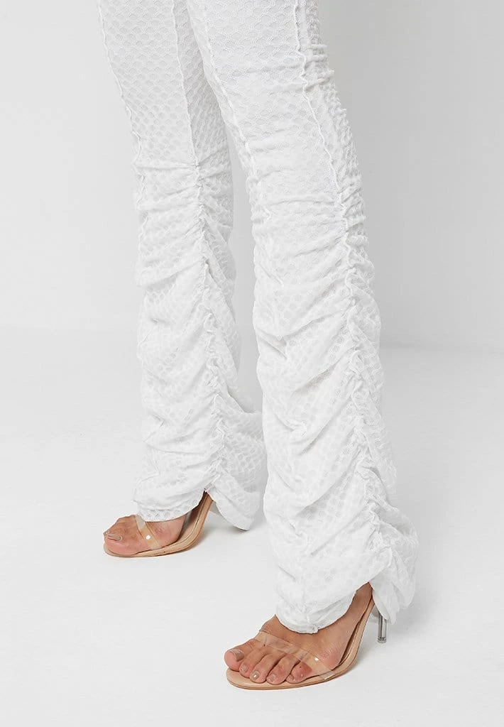 Woman Trousers Ruched Mesh Flared Trousers - White