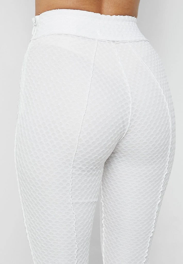 Woman Trousers Ruched Mesh Flared Trousers - White