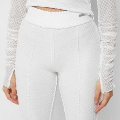 Woman Trousers Ruched Mesh Flared Trousers - White