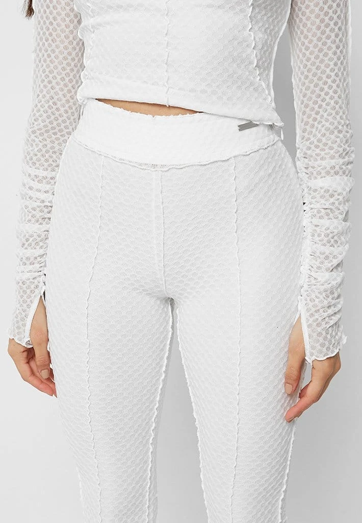 Woman Trousers Ruched Mesh Flared Trousers - White