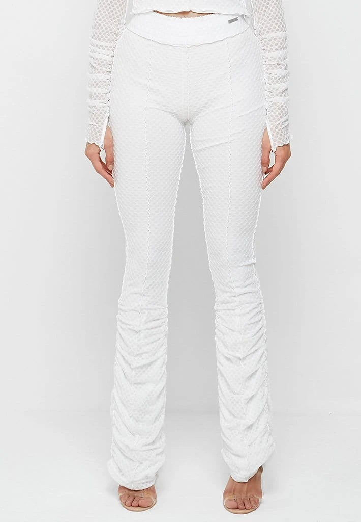 Woman Trousers Ruched Mesh Flared Trousers - White