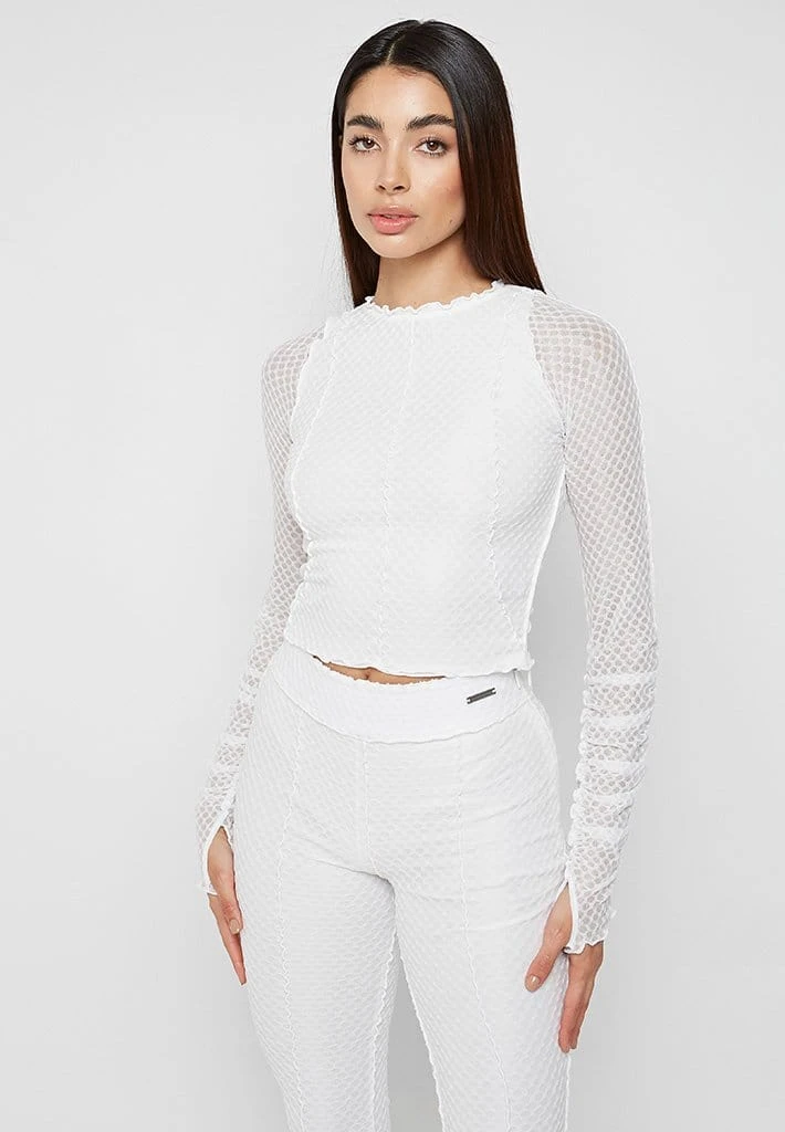 Woman Tops TOPS & T SHIRTS Ruched Mesh Long Sleeve Top - White