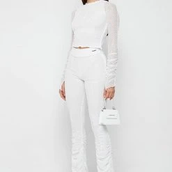 Woman Tops TOPS & T SHIRTS Ruched Mesh Long Sleeve Top - White