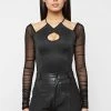 Woman Tops Ruched Mesh Sleeve Bodysuit - Black BODYSUITS