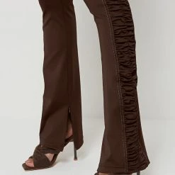 Woman Leggings Ruched Side Flared Leggings - Chocolate Brown