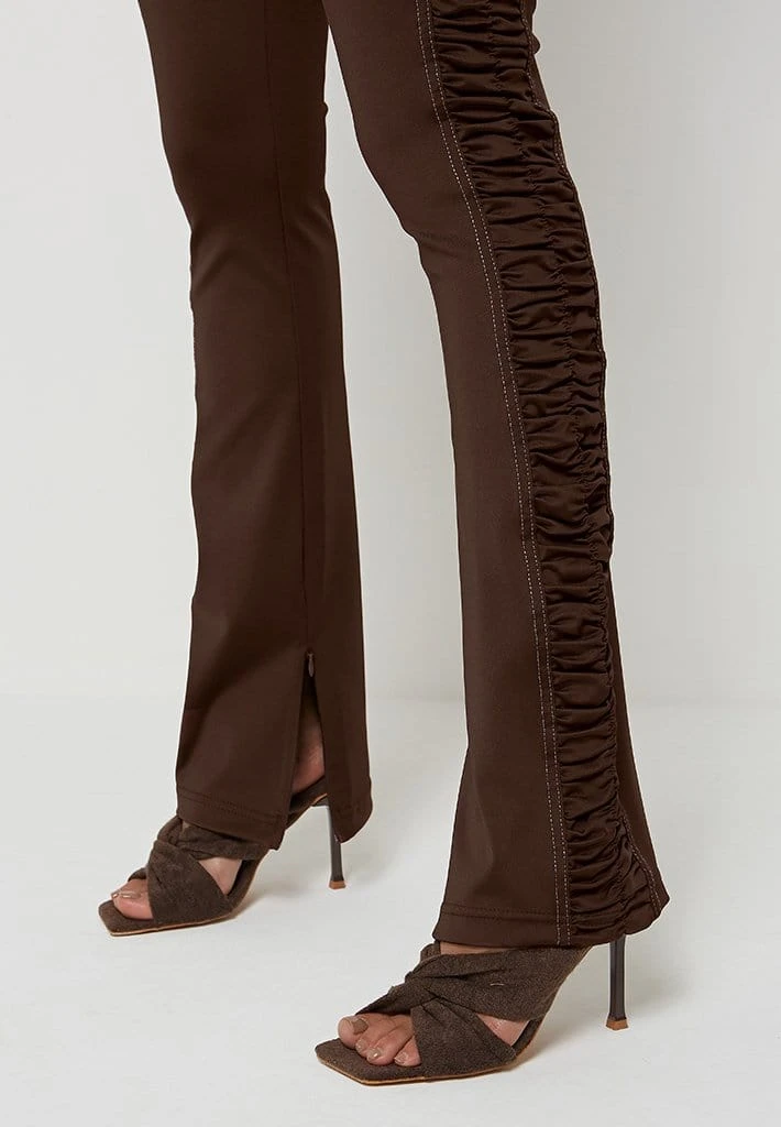 Woman Leggings Ruched Side Flared Leggings - Chocolate Brown