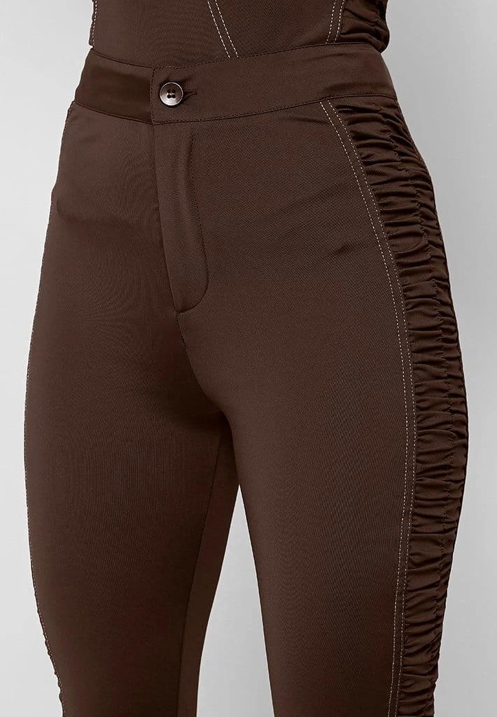 Woman Leggings Ruched Side Flared Leggings - Chocolate Brown