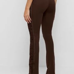 Woman Leggings Ruched Side Flared Leggings - Chocolate Brown