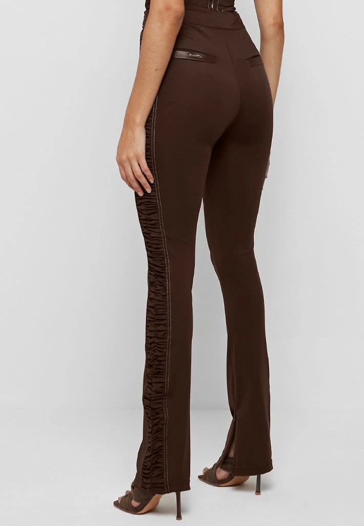 Woman Leggings Ruched Side Flared Leggings - Chocolate Brown