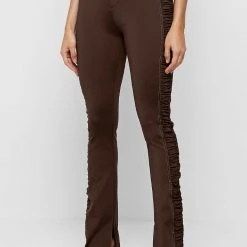Woman Leggings Ruched Side Flared Leggings - Chocolate Brown