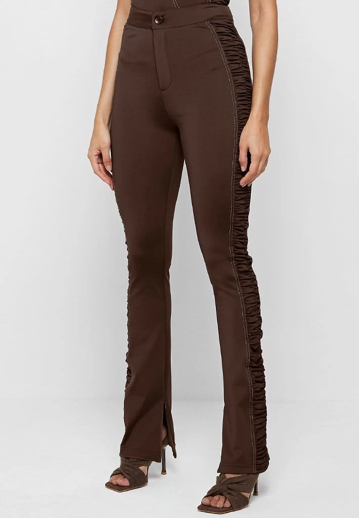 Woman Leggings Ruched Side Flared Leggings - Chocolate Brown