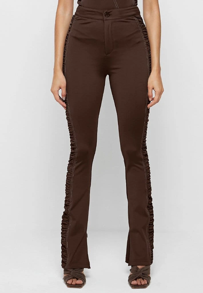 Woman Leggings Ruched Side Flared Leggings - Chocolate Brown