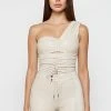 Woman Tops Ruched Vegan Leather Bodysuit - Beige BODYSUITS