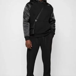 Man Hoodies Satin Sleeve Hoodie - Black