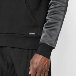 Man Hoodies Satin Sleeve Hoodie - Black