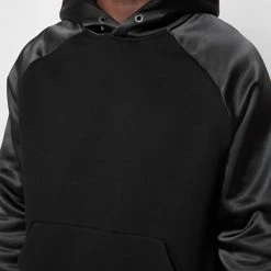 Man Hoodies Satin Sleeve Hoodie - Black