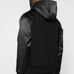 Man Hoodies Satin Sleeve Hoodie - Black
