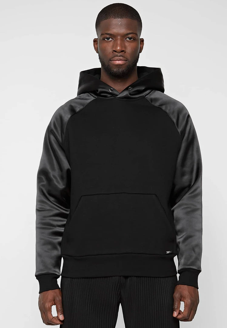 Man Hoodies Satin Sleeve Hoodie - Black