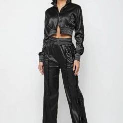 Woman Tracksuits Satin Track Jacket - Black
