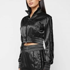 Woman Tracksuits Satin Track Jacket - Black