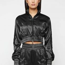 Woman Tracksuits Satin Track Jacket - Black