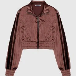 Woman Tracksuits Satin Track Jacket - Brown
