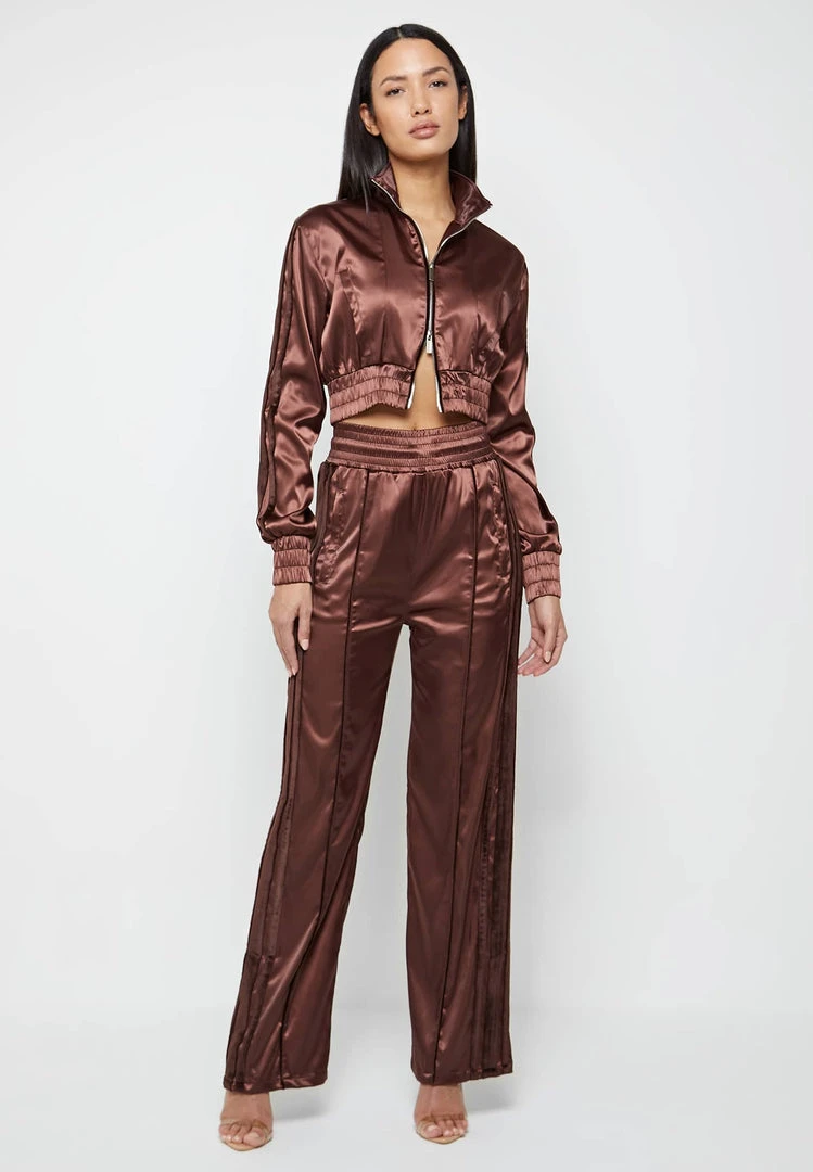 Woman Tracksuits Satin Track Jacket - Brown