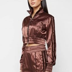 Woman Tracksuits Satin Track Jacket - Brown