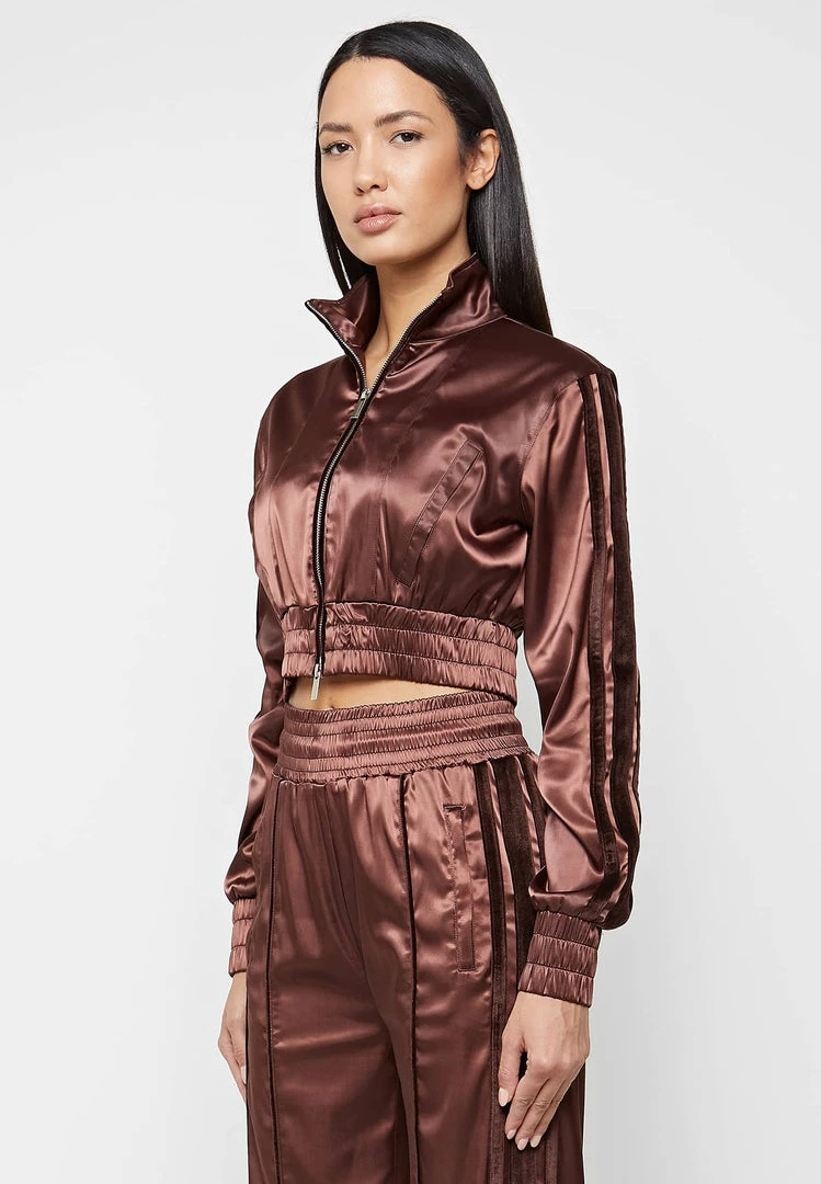 Woman Tracksuits Satin Track Jacket - Brown