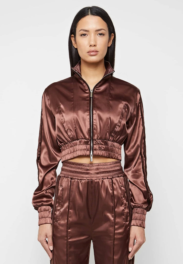 Woman Tracksuits Satin Track Jacket - Brown
