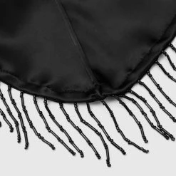 Woman Trousers Satin Trousers With Beaded Fringe - Black