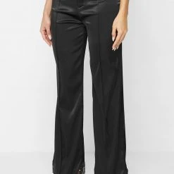 Woman Trousers Satin Trousers With Beaded Fringe - Black