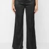 Woman Trousers Satin Trousers With Beaded Fringe - Black