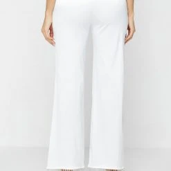 Woman Trousers Satin Trousers With Beaded Fringe - White