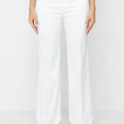 Woman Trousers Satin Trousers With Beaded Fringe - White