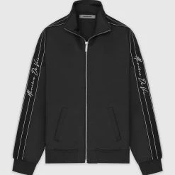 Man Tracksuit Tops Script Track Jacket - Black