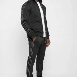 Man Tracksuit Tops Script Track Jacket - Black