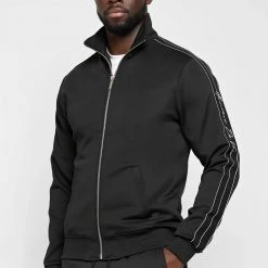 Man Tracksuit Tops Script Track Jacket - Black