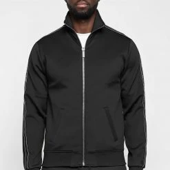Man Tracksuit Tops Script Track Jacket - Black