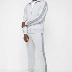 Man Tracksuit Tops Script Track Jacket - Grey
