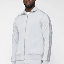 Man Tracksuit Tops Script Track Jacket - Grey