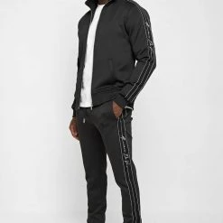 Man Tracksuit Bottoms TRACKSUITS Script Track Pants - Black