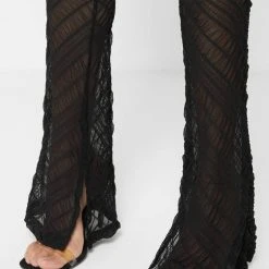 Woman Trousers Sheer Trousers With Vegan Leather Ties - Black